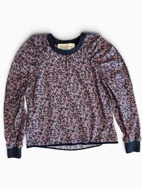 Tish Cox Pink Floral Long-Sleeve Crewneck Top Sz M